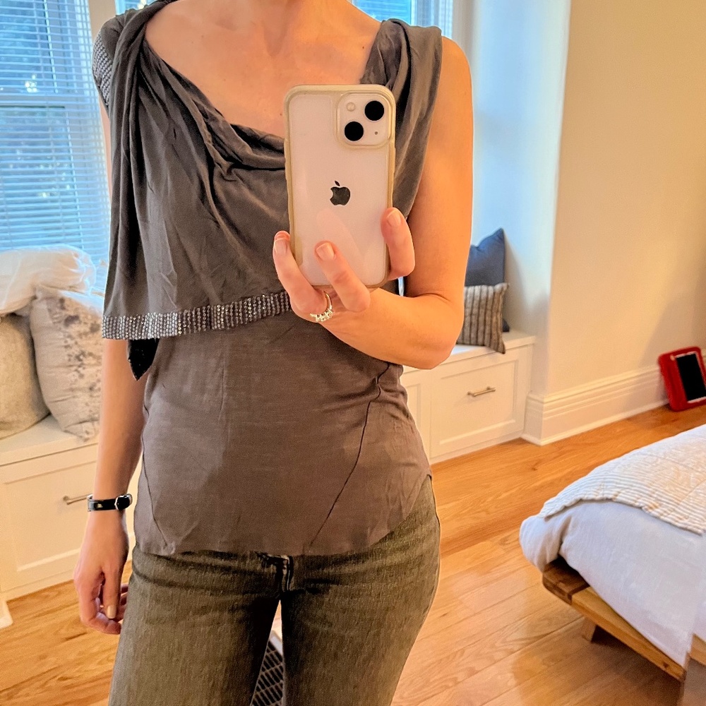 Anthropologie grey sleeveless top with sequins